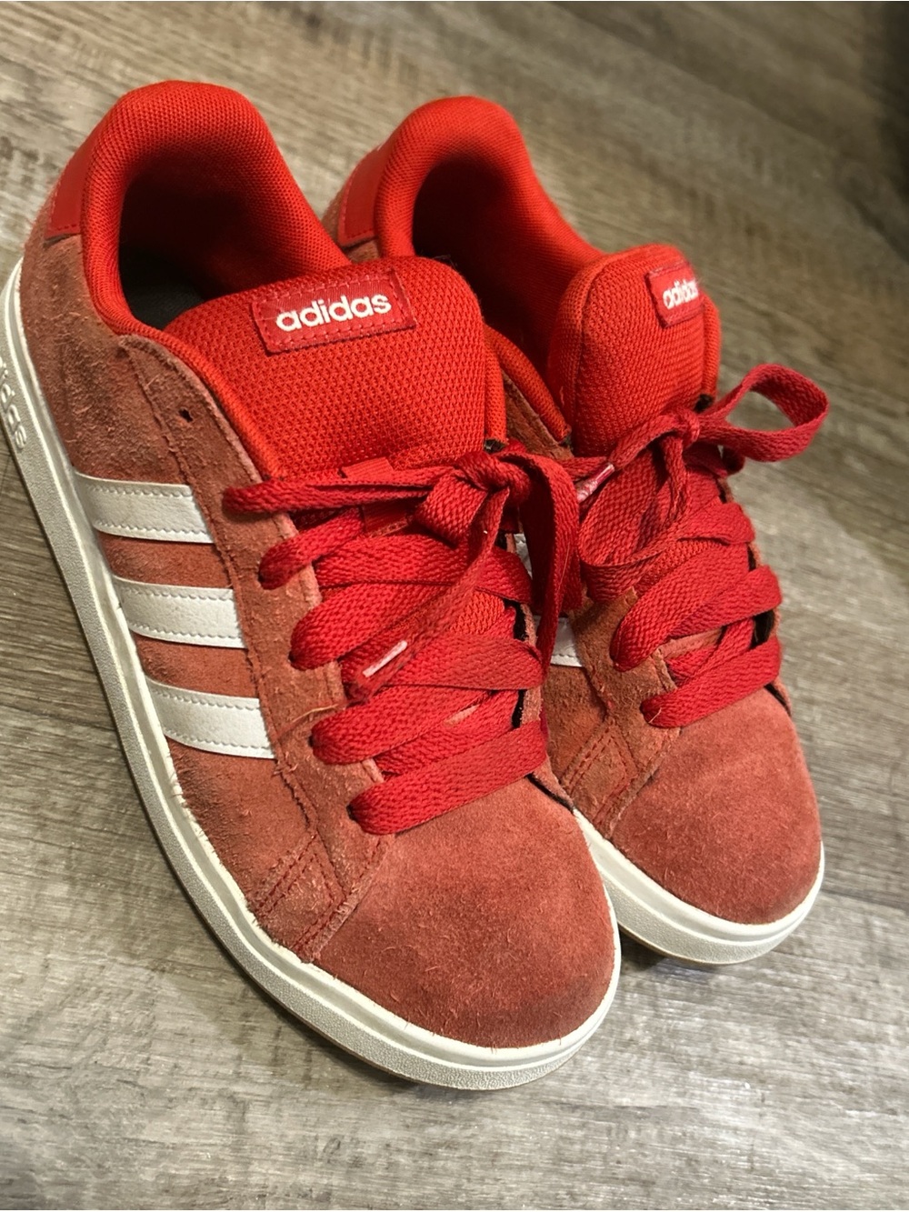 adidas Kids Red Suede Classic Sneakers with White Stripes
